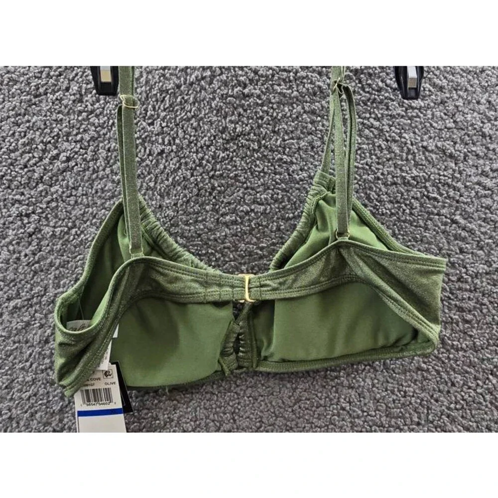 Salt + Cove Solid Lurex Twist-Front Bralette Bikini Women's XL Olive Hook Back